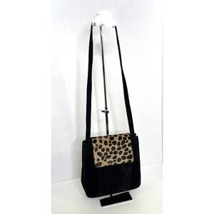 J Renee Vintage Black Suede Shoulder Handbag with Cheetah Print